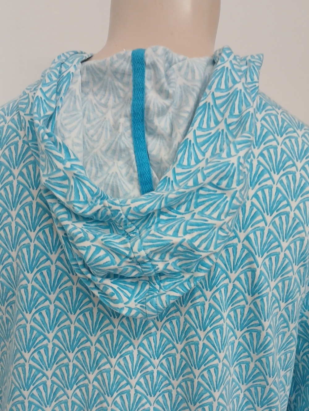 Lands' End Teal and White Printed Hooded Top Coverup Size 3x - Picture 7 of 10